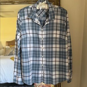 J. Crew Blue and White Flannel Checkered Shirt